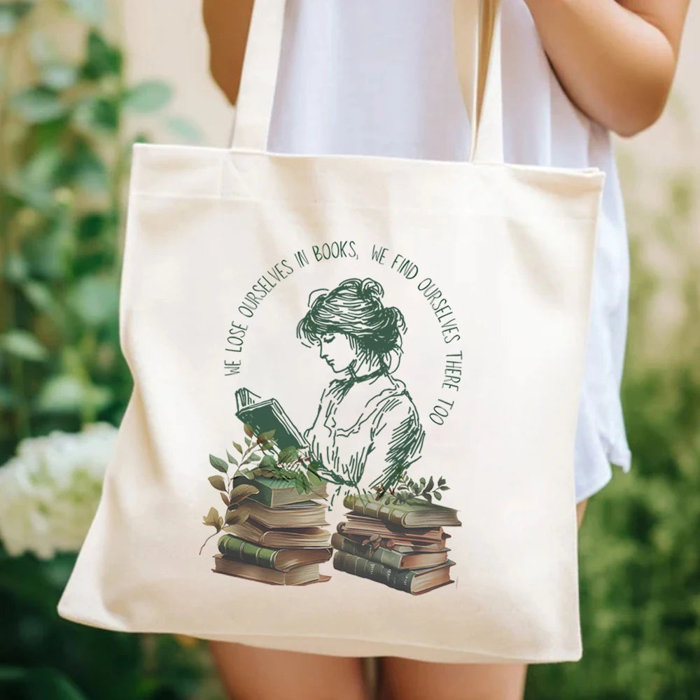 Jane Austin "We Lose Ourselves in Books" Librarian Canvas Tote Bag