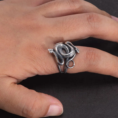 S925 Sterling Silver Harry Potter Slytherin Snake Unisex Punk Ring