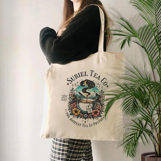 "Suriel Tea Co" ACOTAR Serving the Hottest Tea in Prythian Canvas Tote Bag - Lovez Aqua© - 