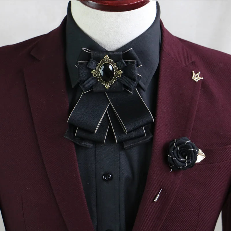 Vintage Baroque Men's Formal Ribbon Bowtie with Filigree Cabochon Rhinestone - 80d3e6-0e.myshopify.com - -  