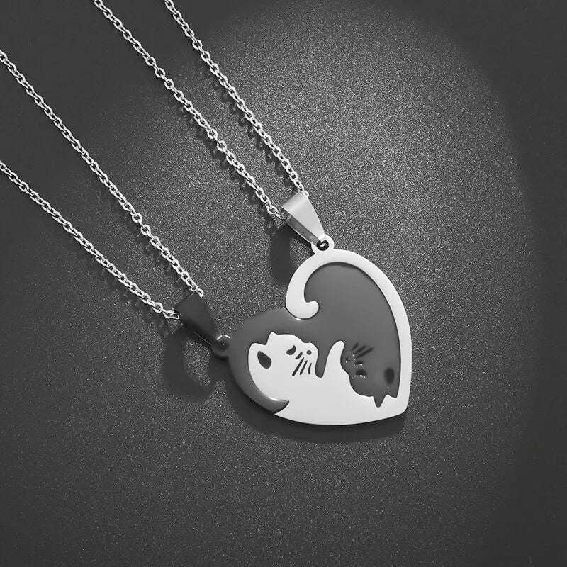 Romantic Cat Love Heart Ying & Yang Matching Couple Necklaces (2 Pcs) - 80d3e6-0e.myshopify.com - Black -  Black