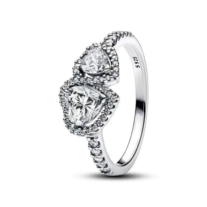 Pandora Replica Halo Hearts S925 Sterling Silver Double Heart Zircon Ring - 80d3e6-0e.myshopify.com - White / 6 -  White