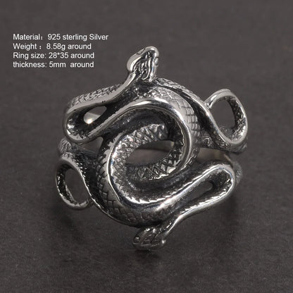 S925 Sterling Silver Harry Potter Slytherin Snake Unisex Punk Ring