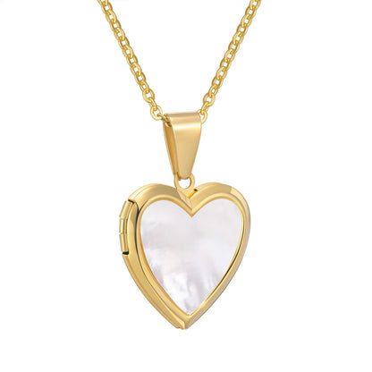 Women's White Shell Love Heart Openable Locket Necklace with Gold/Silver Gilding - 80d3e6-0e.myshopify.com - Gold -  Gold