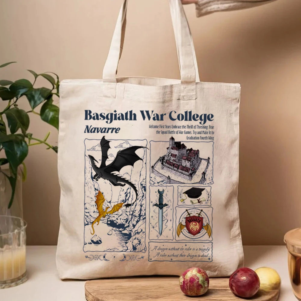 Fourth Wing Basgiath War College Fantasy Dragon Book Canvas Tote Bag