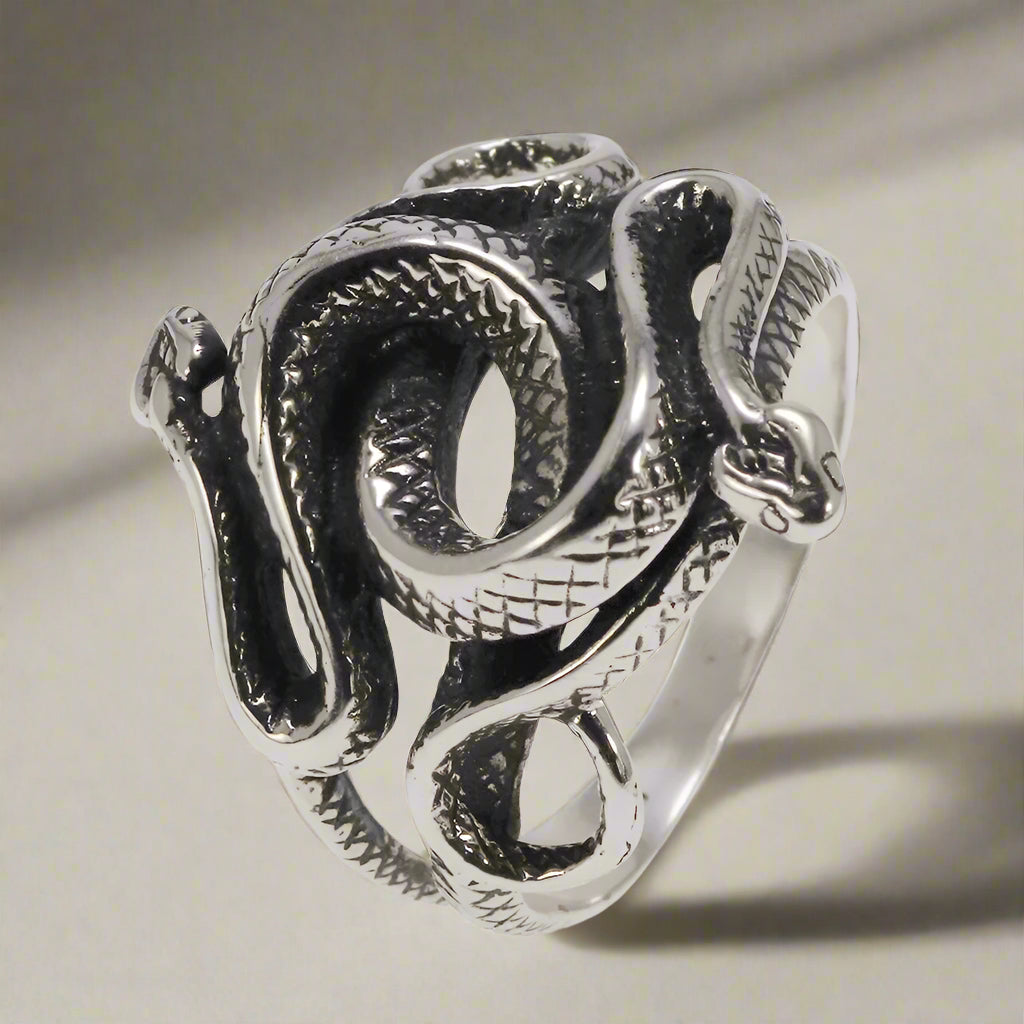 S925 Sterling Silver Harry Potter Slytherin Snake Unisex Punk Ring