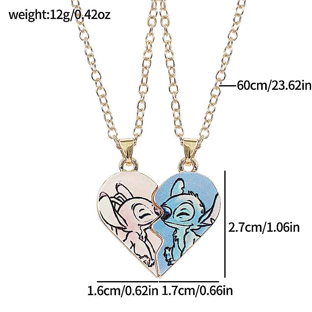 Disney's Stitch & Angel Blue & Pink Love Heart Romantic Couple Necklaces (2 Pcs) - 80d3e6-0e.myshopify.com - Gold -  Gold