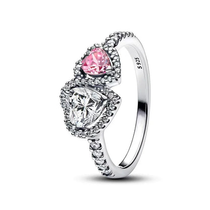 Pandora Replica Halo Hearts S925 Sterling Silver Double Heart Zircon Ring - 80d3e6-0e.myshopify.com - Pink / 6 -  Pink