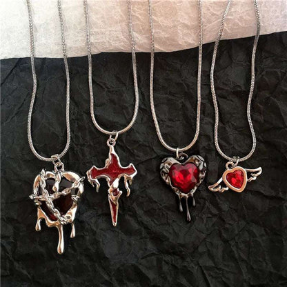 Vintage Gothic Red Love Heart Cross Pendant Snake Chain Necklace - 80d3e6-0e.myshopify.com - -  