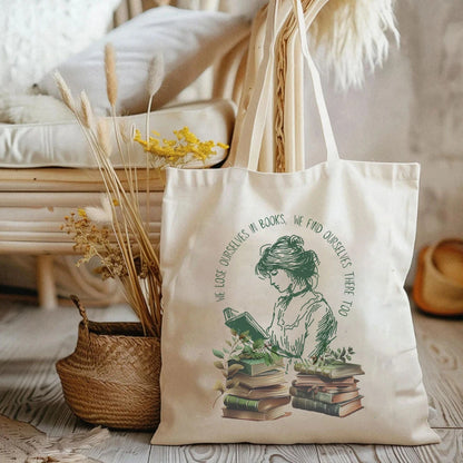 Jane Austin "We Lose Ourselves in Books" Librarian Canvas Tote Bag