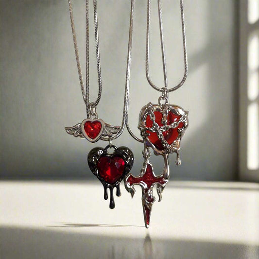 Vintage Gothic Red Love Heart Cross Pendant Snake Chain Necklace - 80d3e6-0e.myshopify.com - -  