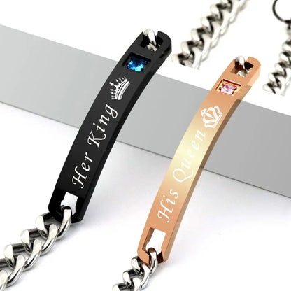 His Queen Her King or His Beauty Her Beast Black Rose Gold Couple Bar Bracelets - 80d3e6-0e.myshopify.com - -  