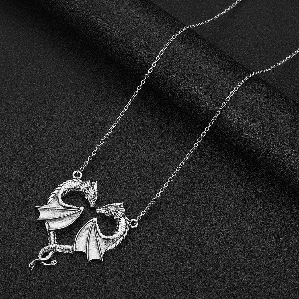 Fourth Wing Stainless Steel Entwined Dragon Couple Heart Shaped Necklace - 80d3e6-0e.myshopify.com - -  