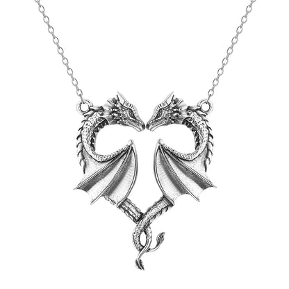 Fourth Wing Stainless Steel Entwined Dragon Couple Heart Shaped Necklace - 80d3e6-0e.myshopify.com - -  