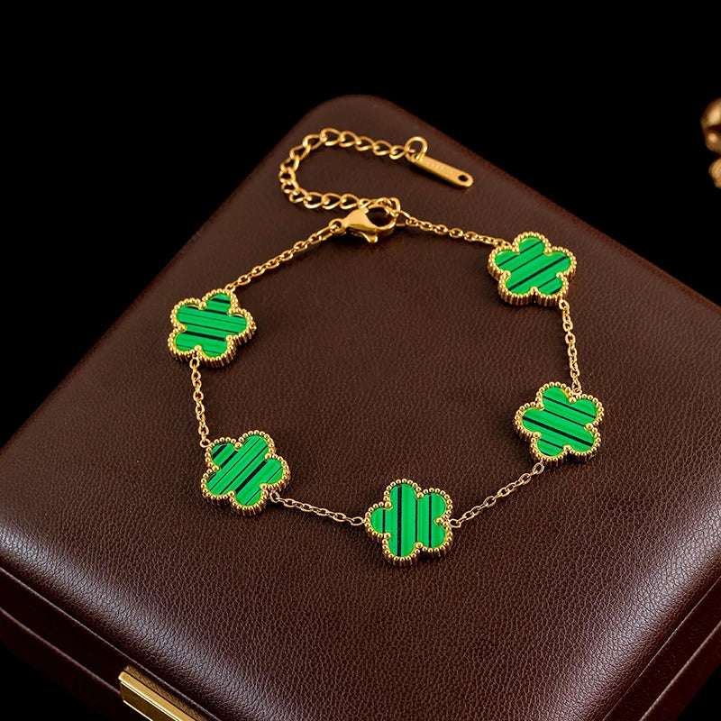 Luxury Black & Gold Five Leaf Clover Flower Necklace, Bracelet & Earrings Set - 80d3e6-0e.myshopify.com - Green Bracelet -  Green Bracelet