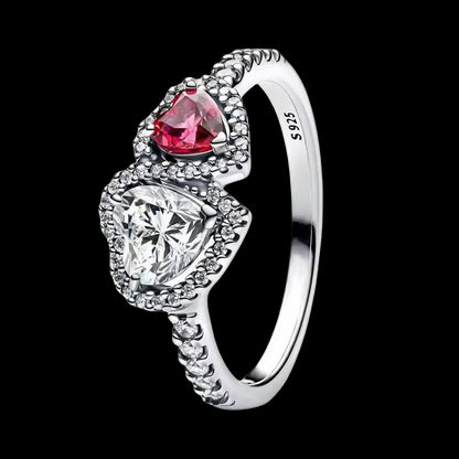 Pandora Replica Halo Hearts S925 Sterling Silver Double Heart Zircon Ring - 80d3e6-0e.myshopify.com - Red / 6 -  Red