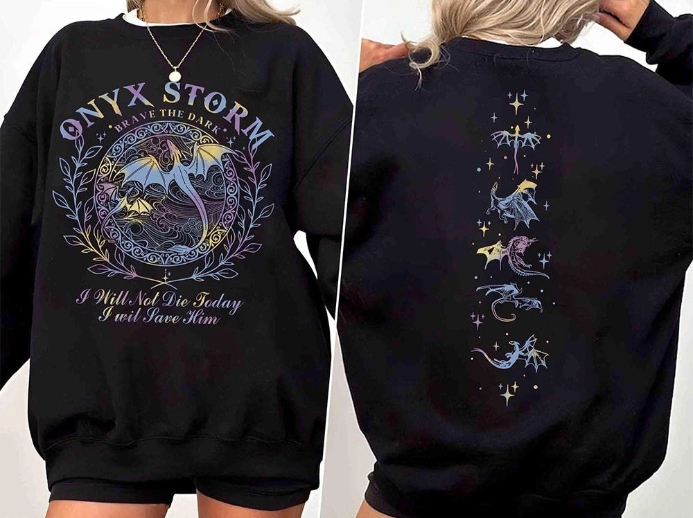 Onyx Storm Fourth Wing "Brave the Dark" Multicolored Women's Book Sweatshirt