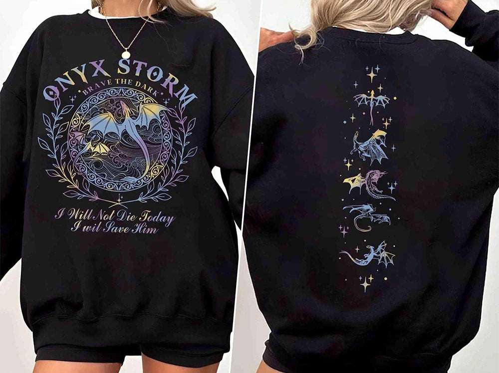 Onyx Storm Fourth Wing "Brave the Dark" Multicolored Women's Book Sweatshirt - 80d3e6-0e.myshopify.com - Black / S -  Black