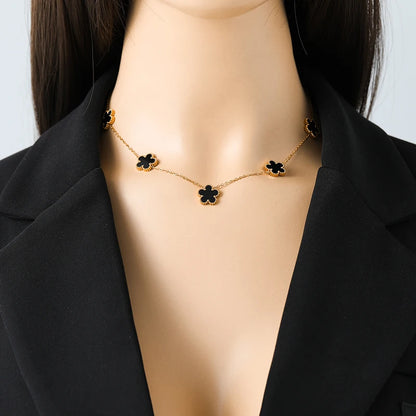 Luxury Black & Gold Five Leaf Clover Flower Necklace, Bracelet & Earrings Set - 80d3e6-0e.myshopify.com - -  