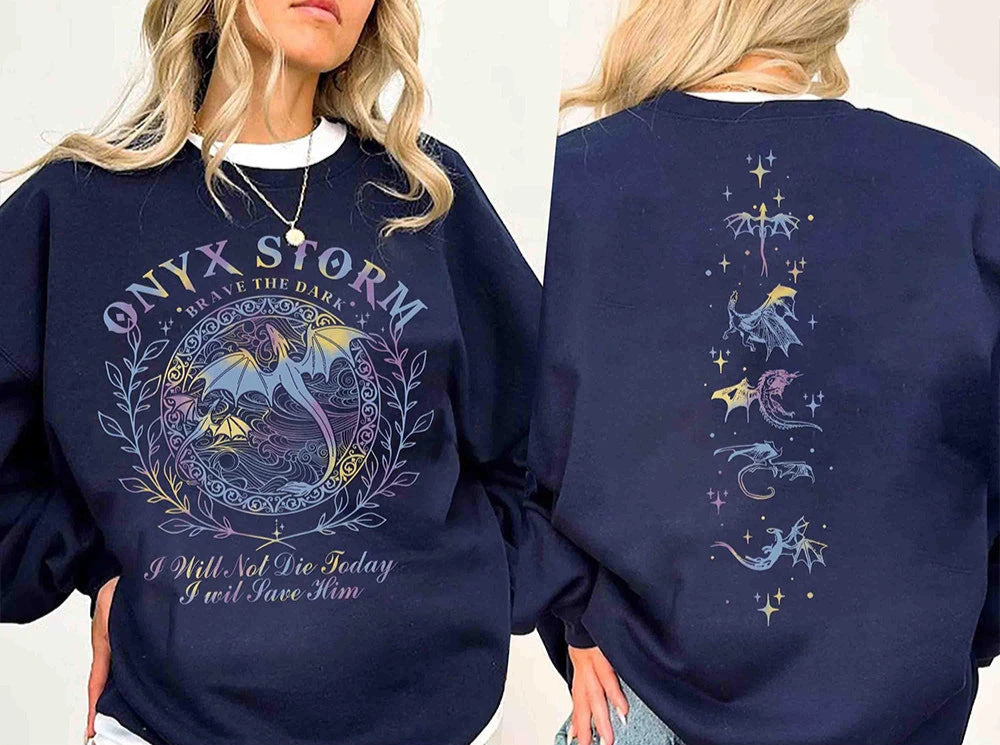 Onyx Storm Fourth Wing "Brave the Dark" Multicolored Women's Book Sweatshirt