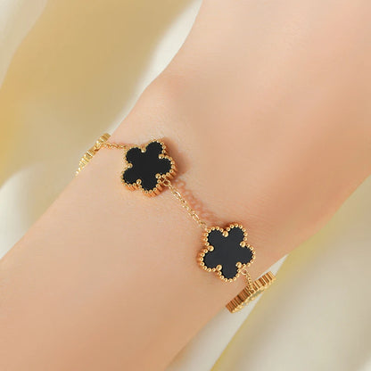 Luxury Black & Gold Five Leaf Clover Flower Necklace, Bracelet & Earrings Set - 80d3e6-0e.myshopify.com - -  