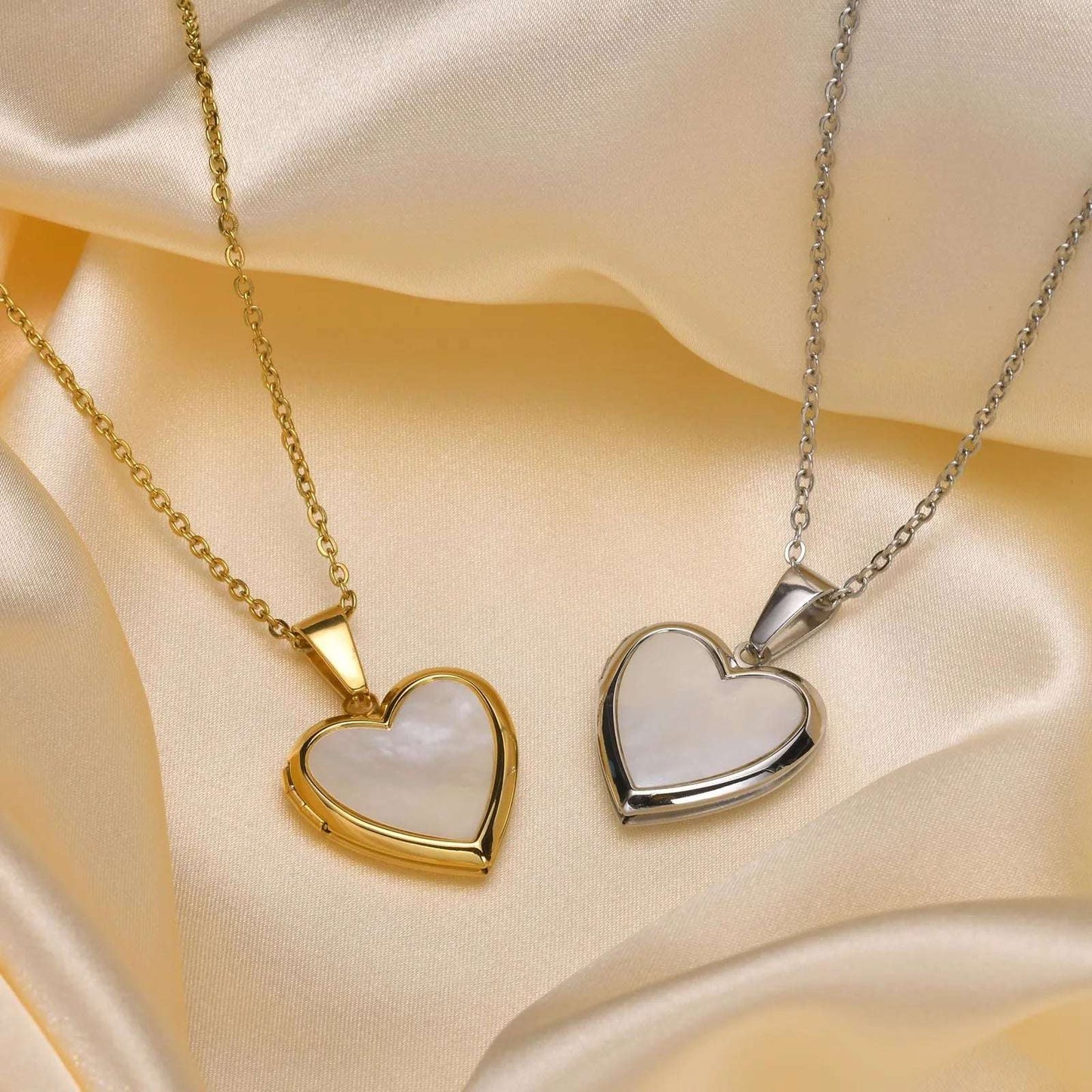 Women's White Shell Love Heart Openable Locket Necklace with Gold/Silver Gilding - 80d3e6-0e.myshopify.com - -  