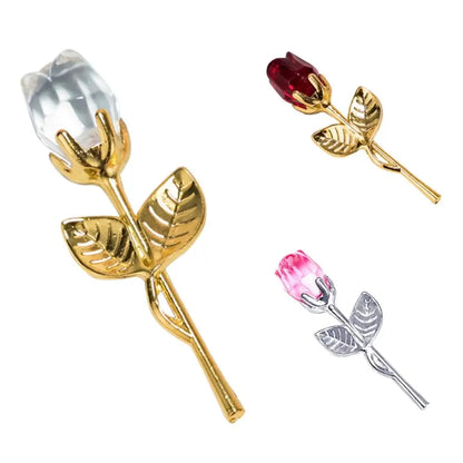 Valentine's Day Gift Crystal Glass Rose with Silver or Gold Gilded Stem - 80d3e6-0e.myshopify.com - -  