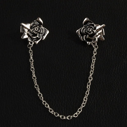 Vintage Gothic Silver Rose Men's Tassel Chain Suit Lapel Brooch Pin - 80d3e6-0e.myshopify.com - -  