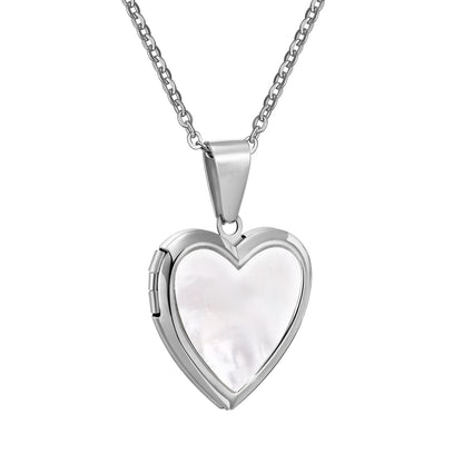 Women's White Shell Love Heart Openable Locket Necklace with Gold/Silver Gilding - 80d3e6-0e.myshopify.com - Silver -  Silver