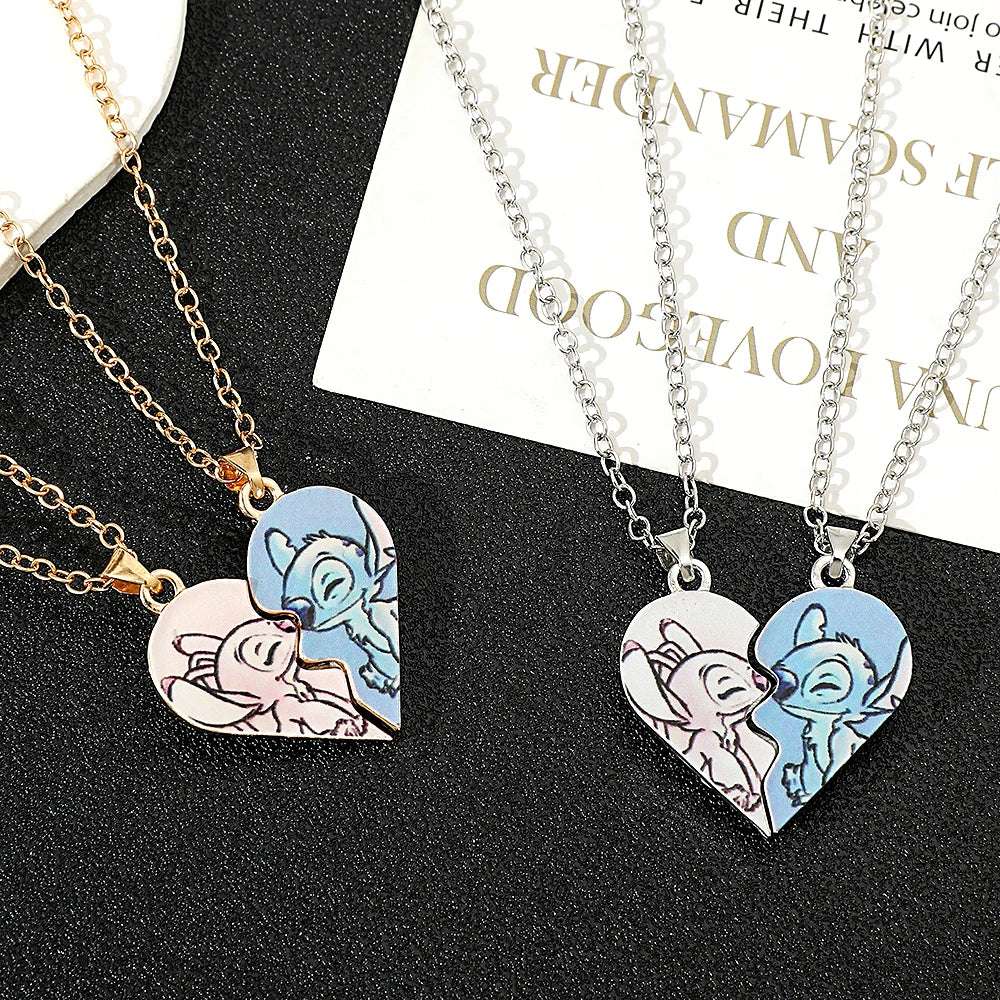 Disney's Stitch & Angel Blue & Pink Love Heart Romantic Couple Necklaces (2 Pcs) - 80d3e6-0e.myshopify.com - -  