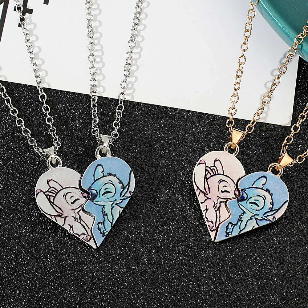 Disney's Stitch & Angel Blue & Pink Love Heart Romantic Couple Necklaces (2 Pcs) - 80d3e6-0e.myshopify.com - -  