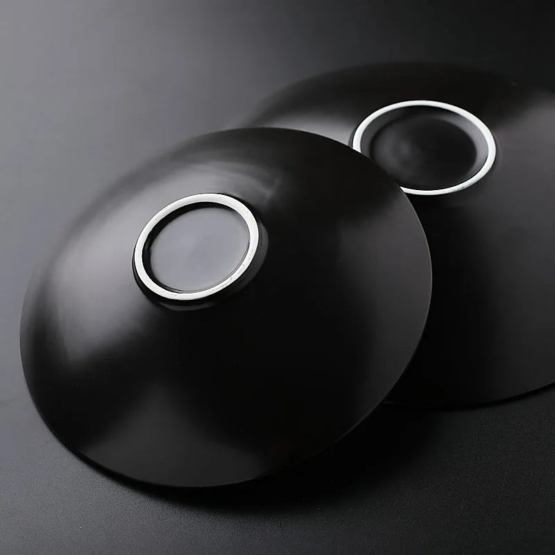 Sleek Round Matte Black Ceramic Plate For Fine Dining - Lovez Aqua© - 