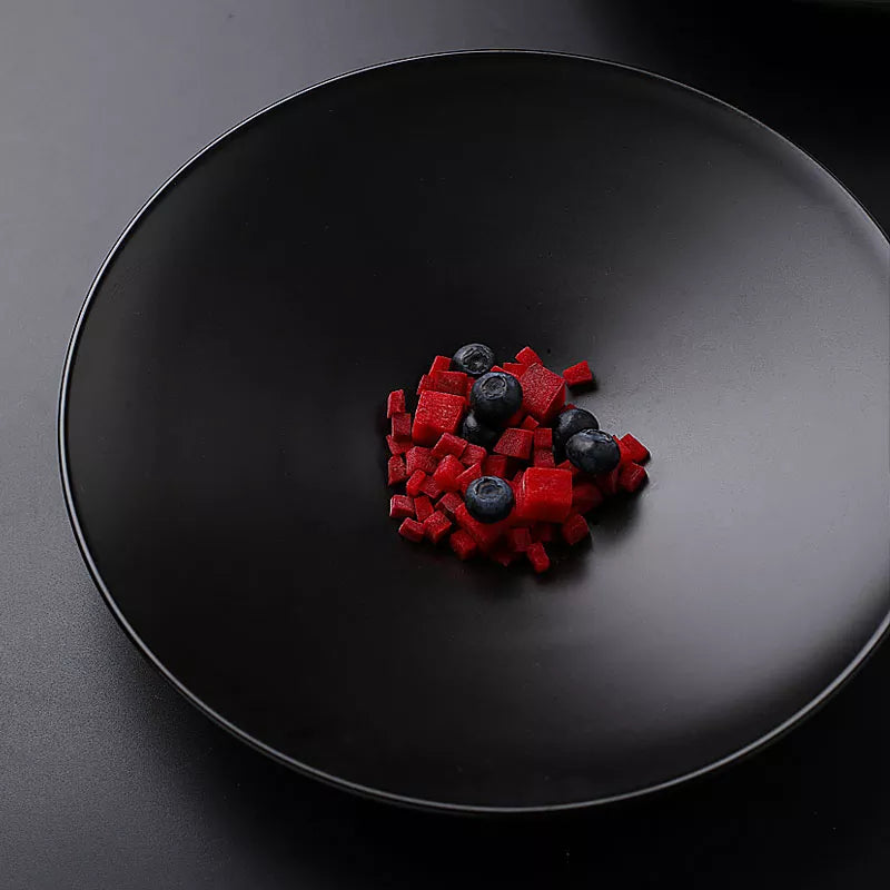 Sleek Round Matte Black Ceramic Plate For Fine Dining - Lovez Aqua© - 