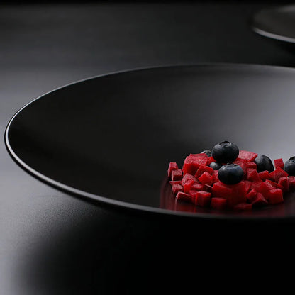 Sleek Round Matte Black Ceramic Plate For Fine Dining - Lovez Aqua© - 