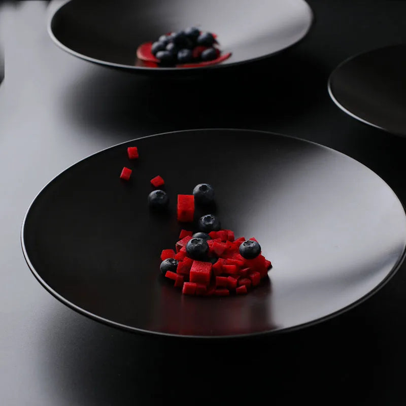 Sleek Round Matte Black Ceramic Plate For Fine Dining - Lovez Aqua© - 