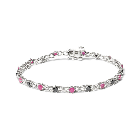 Sterling Silver 925 Treated Black Diamond & Lab-Created Pink Ruby Bracelet - Lovez Aqua© - 