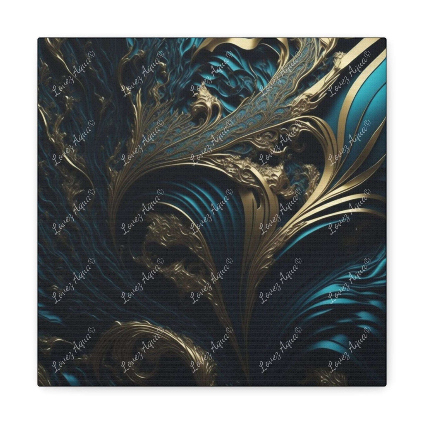 "Teal Whirls in a Golden Dream" Metallic Acrylic Wall Painting Lovez Aqua© - Lovez Aqua© - abstract, Art & Wall Decor, Canvas, Fall Picks, Hanging Hardware, Home & Living, Indoor, Top Spring Products, Valentine's Day promotion