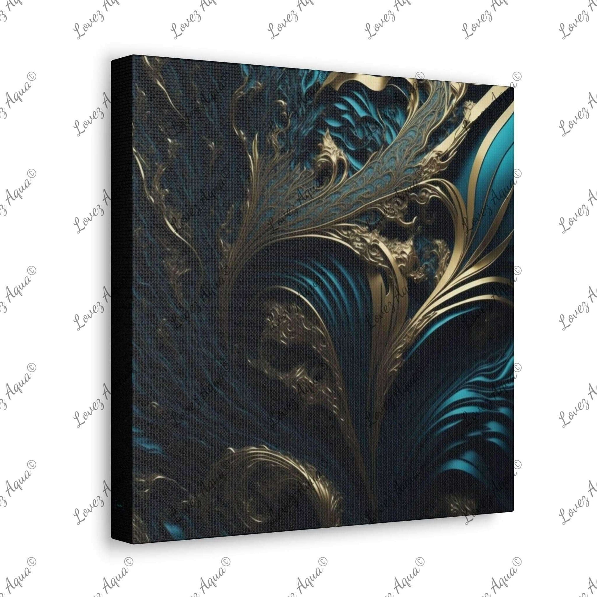 "Teal Whirls in a Golden Dream" Metallic Acrylic Wall Painting Lovez Aqua© - Lovez Aqua© - abstract, Art & Wall Decor, Canvas, Fall Picks, Hanging Hardware, Home & Living, Indoor, Top Spring Products, Valentine's Day promotion