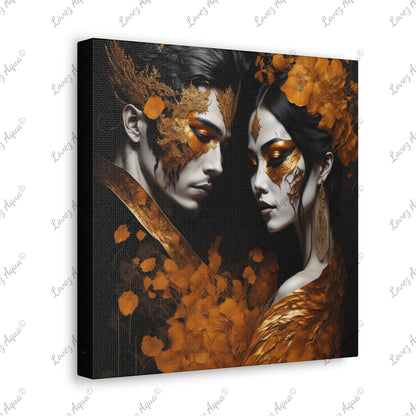 “The Asian Love Story" Metallic Orange Masquerade Acrylic Painting Lovez Aqua© - Lovez Aqua© - Art & Wall Decor, Canvas, Fall Picks, Hanging Hardware, Home & Living, Indoor, Top Spring Products, Valentine's Day promotion