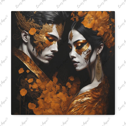 “The Asian Love Story" Metallic Orange Masquerade Acrylic Painting Lovez Aqua© - Lovez Aqua© - Art & Wall Decor, Canvas, Fall Picks, Hanging Hardware, Home & Living, Indoor, Top Spring Products, Valentine's Day promotion