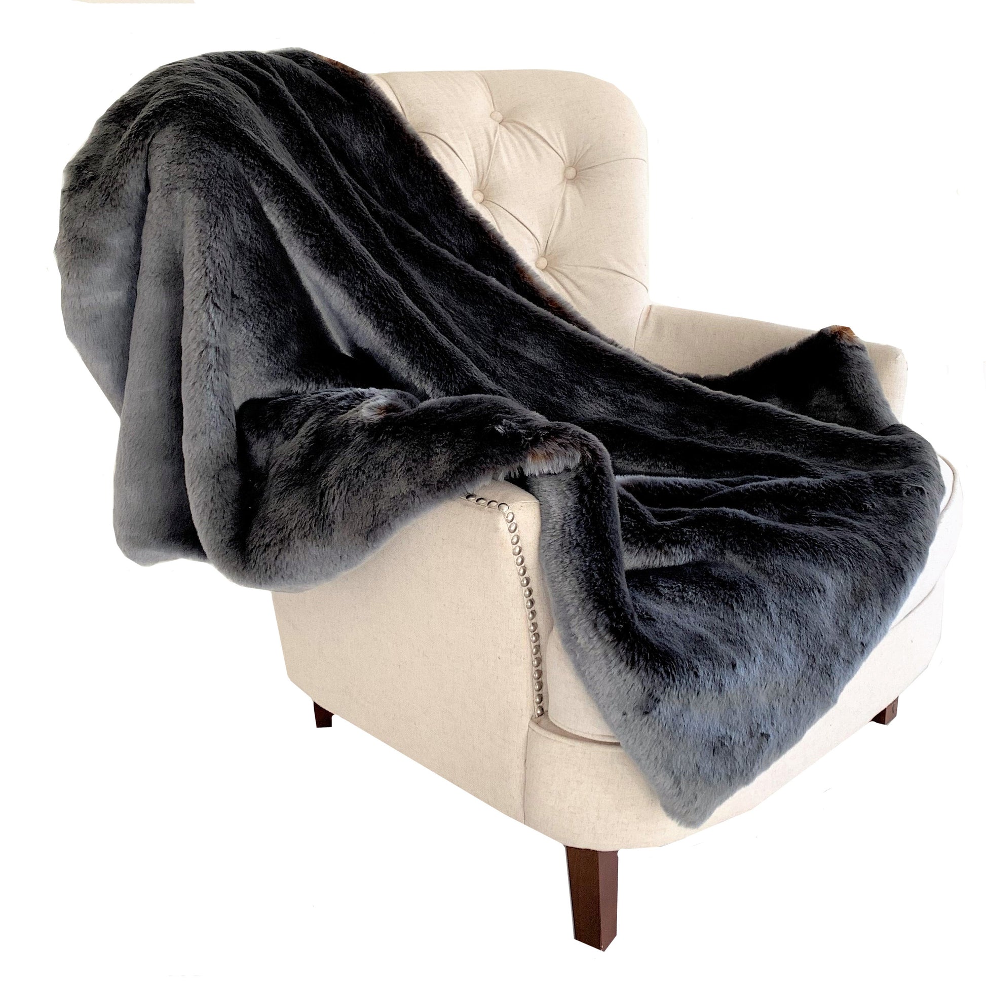 Two Tone Gray & Amber Faux Fur Luxury Throw With Floral Backing - Lovez Aqua© - 