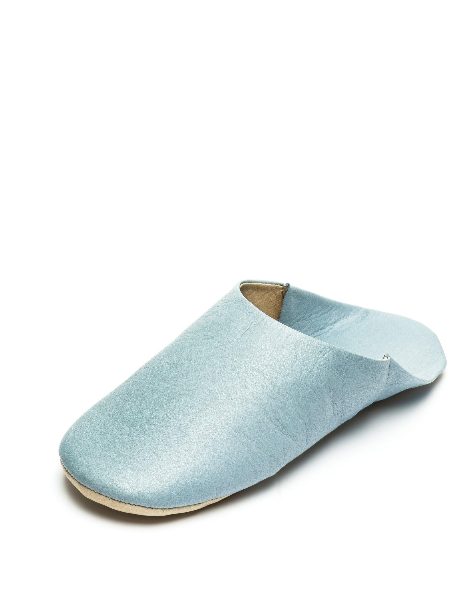 Unisex Light Blue Leather Slippers with Minimalist Design & Durable Sole - Lovez Aqua© - 