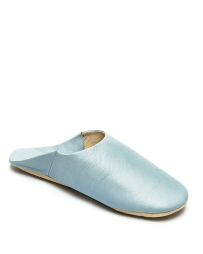 Unisex Light Blue Leather Slippers with Minimalist Design & Durable Sole - Lovez Aqua© - 