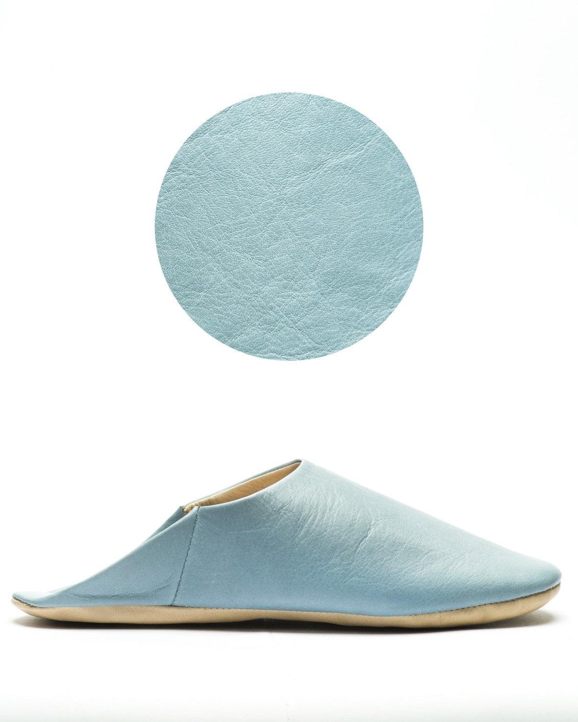 Unisex Light Blue Leather Slippers with Minimalist Design & Durable Sole - Lovez Aqua© - 