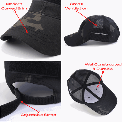 Unisex Military-Style Tactical Patch Hat With Adjustable Strap - Lovez Aqua© - cap, hat, men's hats, women's hats, women's military hats