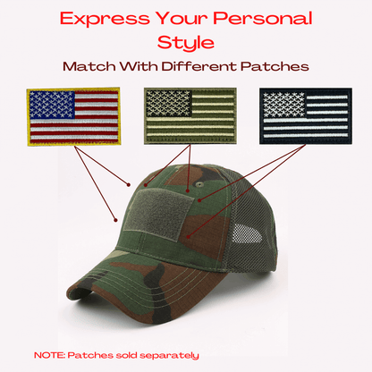 Unisex Military-Style Tactical Patch Hat With Adjustable Strap - Lovez Aqua© - cap, hat, men's hats, women's hats, women's military hats