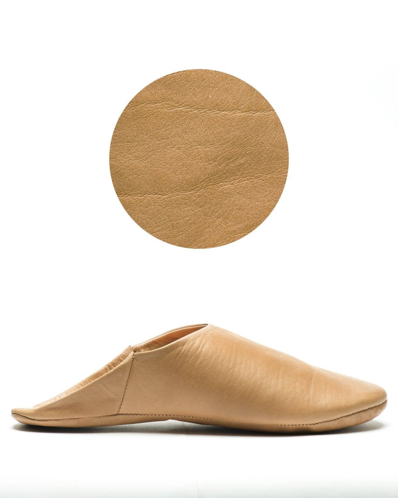 Unisex Tan Leather Slippers with Minimalist Design & Lightweight Flat Heel - Lovez Aqua© - 