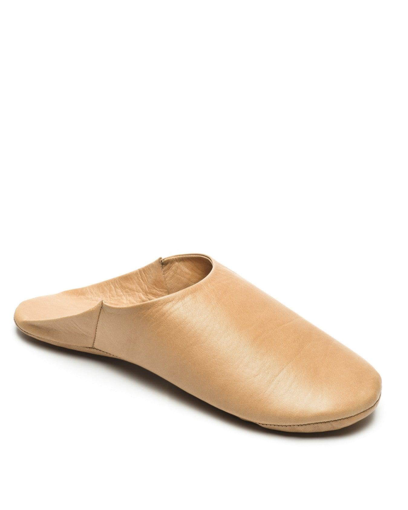 Unisex Tan Leather Slippers with Minimalist Design & Lightweight Flat Heel - Lovez Aqua© - 