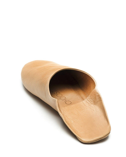 Unisex Tan Leather Slippers with Minimalist Design & Lightweight Flat Heel - Lovez Aqua© - 