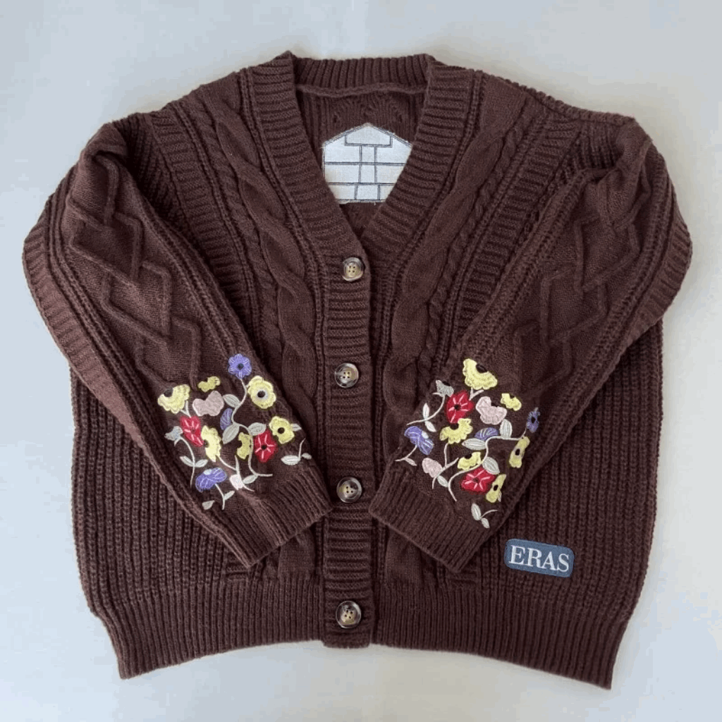 Taylor Swift Eras Tour Embroidered Wild Flowers Women's Brown Knitted Cardigan